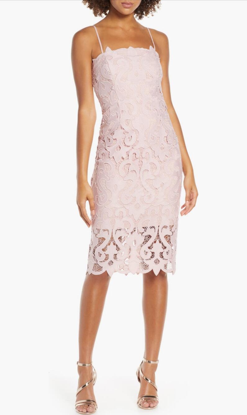 Bardot Lina Pink Rose Lace Strapless Bodycon Sheath Dress Size S / 6